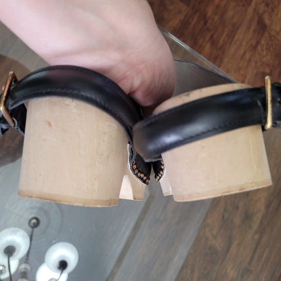 Ulla Johnson Black Leather Studded Wooden Clog Slingback Shoes Women Size 40 - Picture 6 of 11